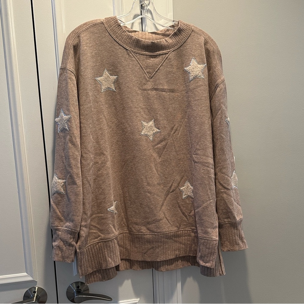 Maurices Brown Star Pattern Crew Neck Sweater